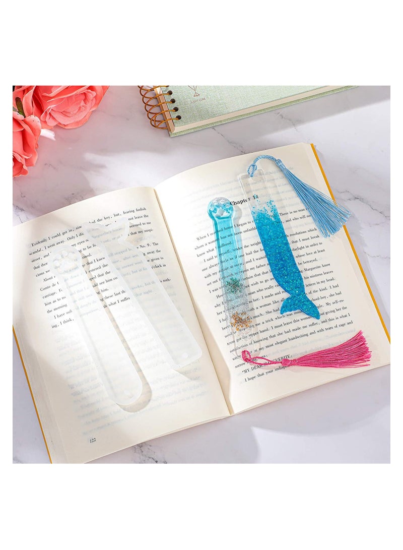 10 Pieces Silicone Bookmark Resin Mold DIY Bookmark Mould Epoxy Resin Casting Mold in 10 Cute Styles with 20 Pieces Random Color Tassels Craft, 20 Finger Cots and 1 Pcs Tweezers for DIY Craft - Image 2